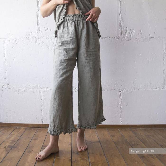 LINEN CULOTTES with little ruffle