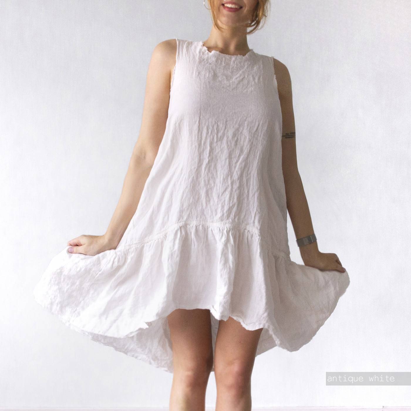 Linen dress ruffled sleeveless | Len.Ok