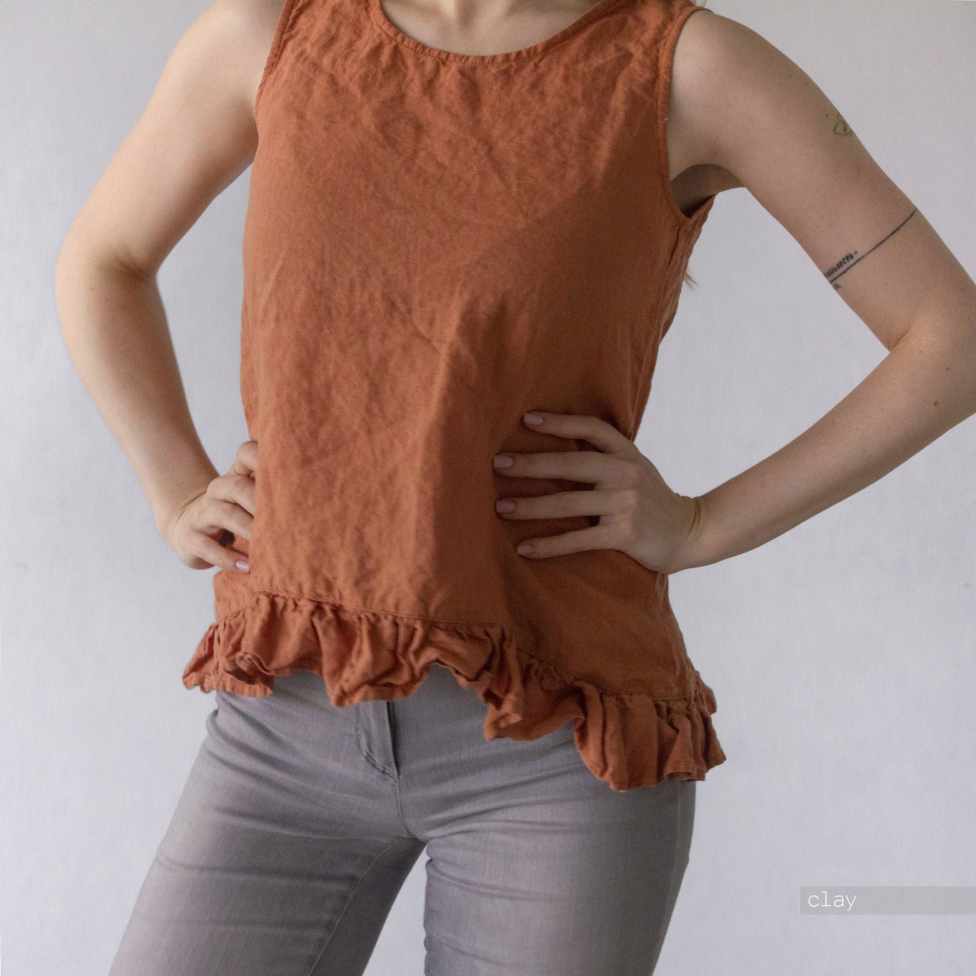 Linen Sack Fringe Sleeveless Top